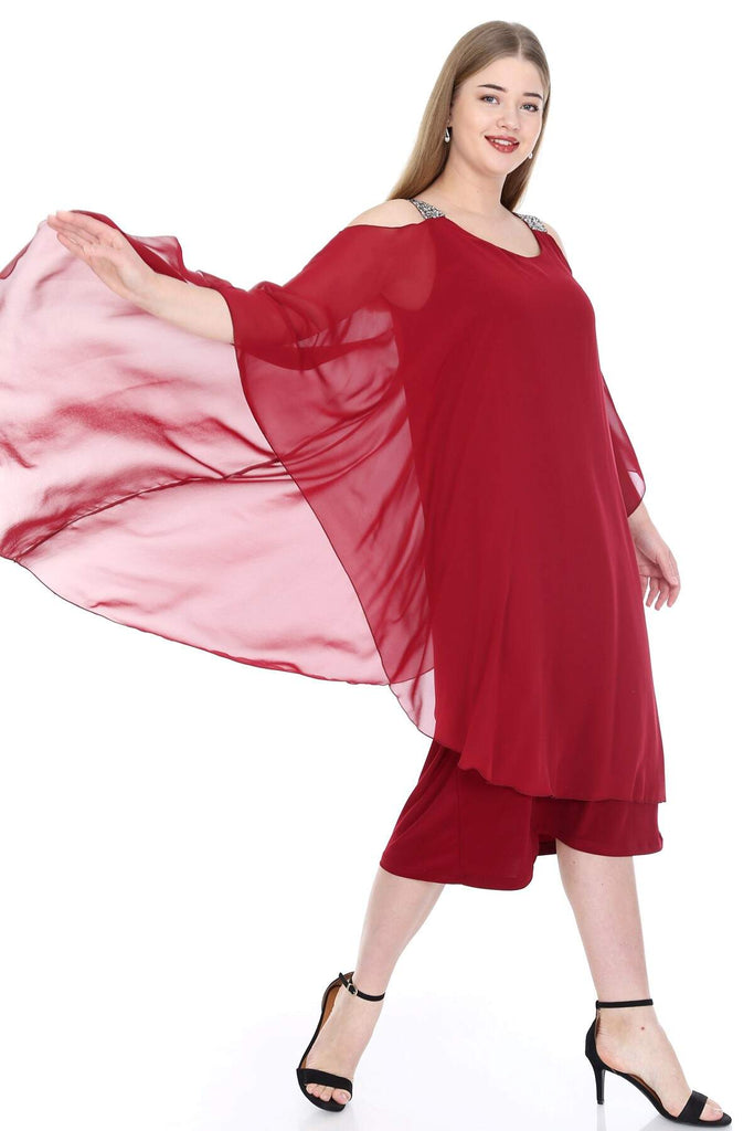 Women's Oversize Gemmed Strap Chiffon Dress