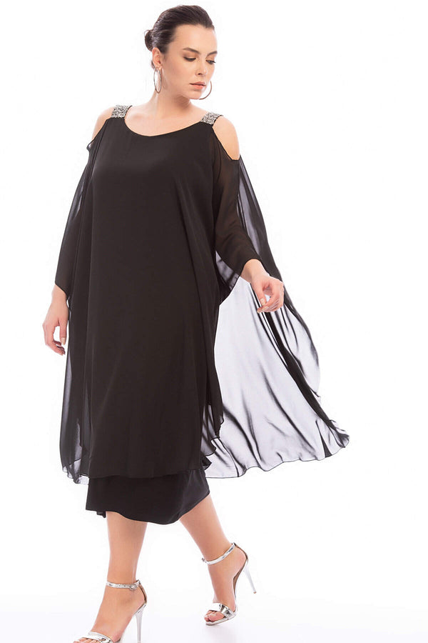 Women's Oversize Gemmed Strap Chiffon Dress
