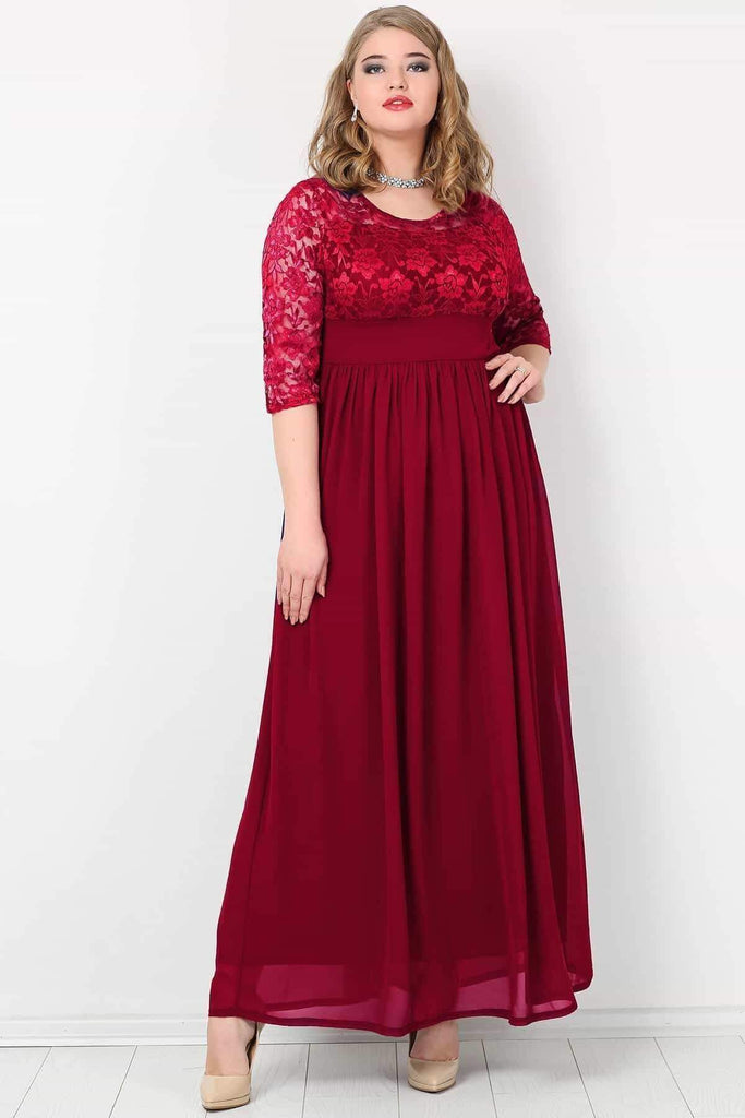 Women's Oversize Claret Red Chiffon Lycra Evening Dress