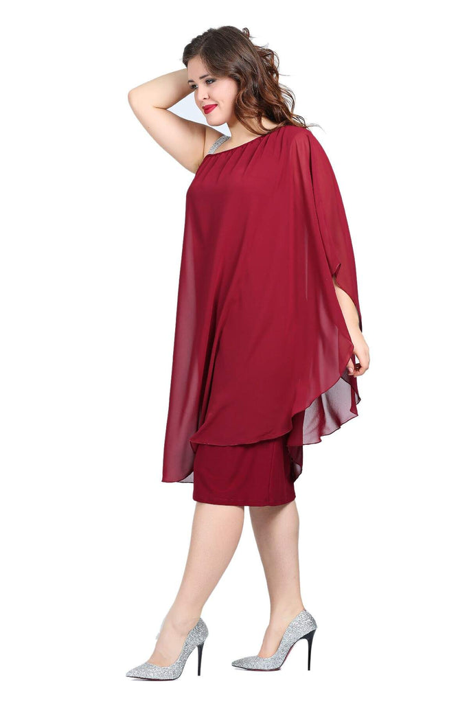 Women's Oversize One Strap Claret Red Chiffon Dress