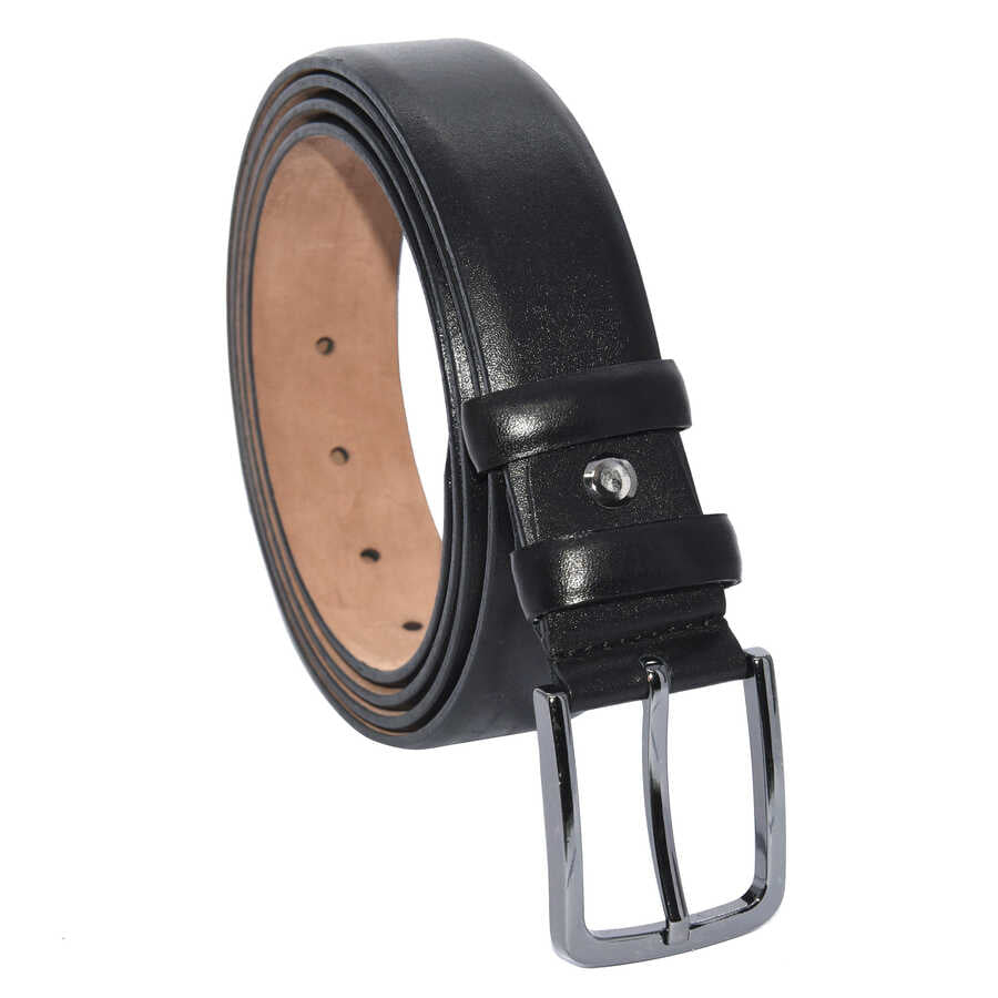 Men's Oversize Black Leather Classic Belt- 3.5 cm