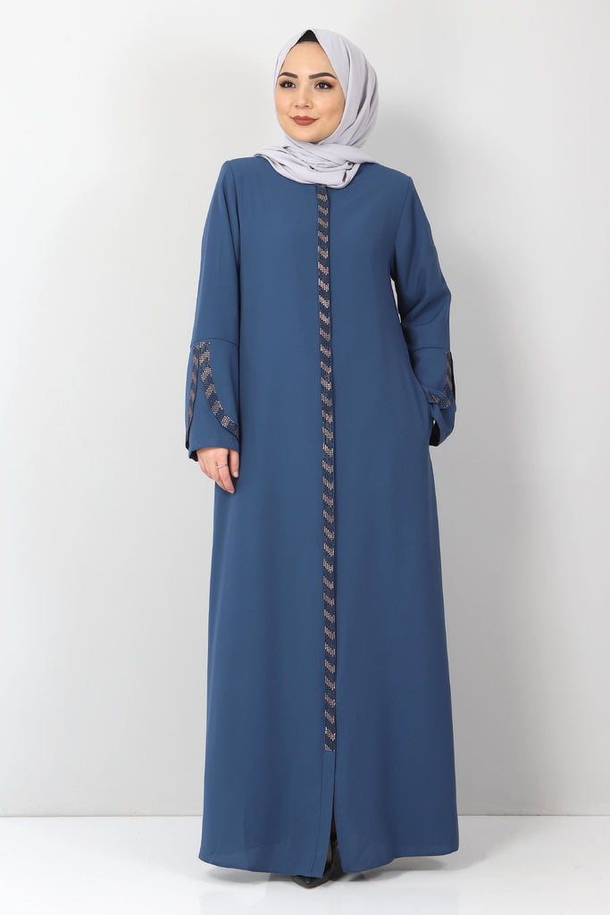 Women's Oversize Gem Detail Indigo Abaya