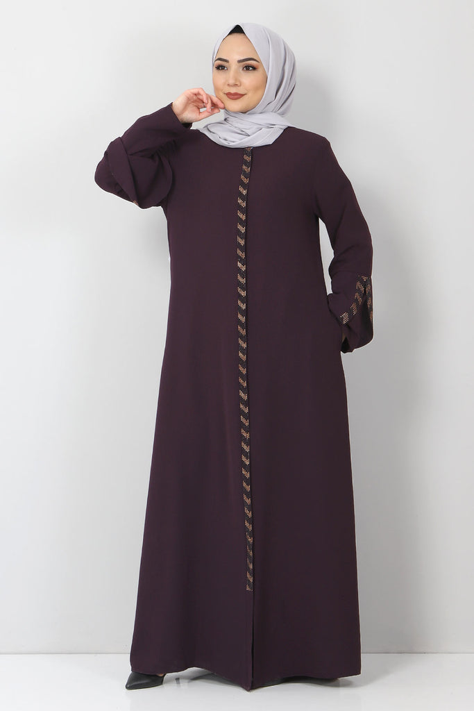 Women's Oversize Gem Detail Damson Abaya