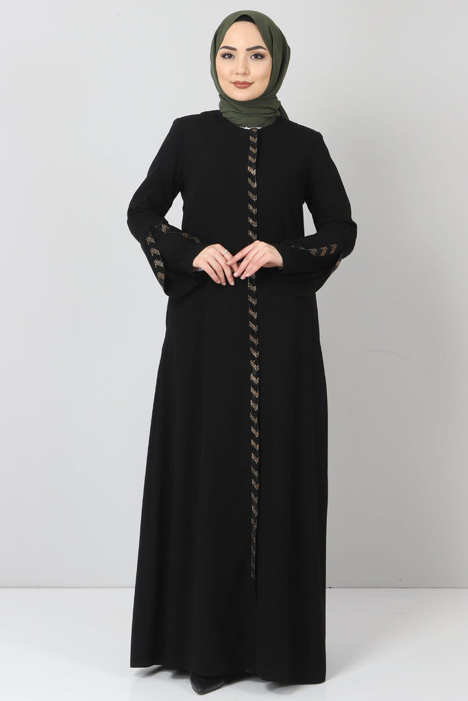 Women's Oversize Gem Detail Black Abaya