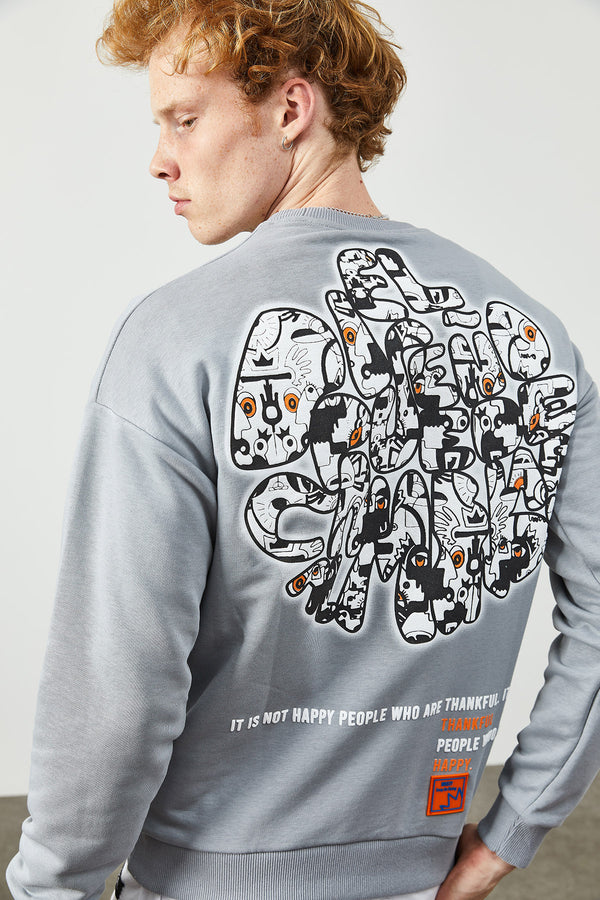 Men's Back Printed Ice Color Sweatshirt