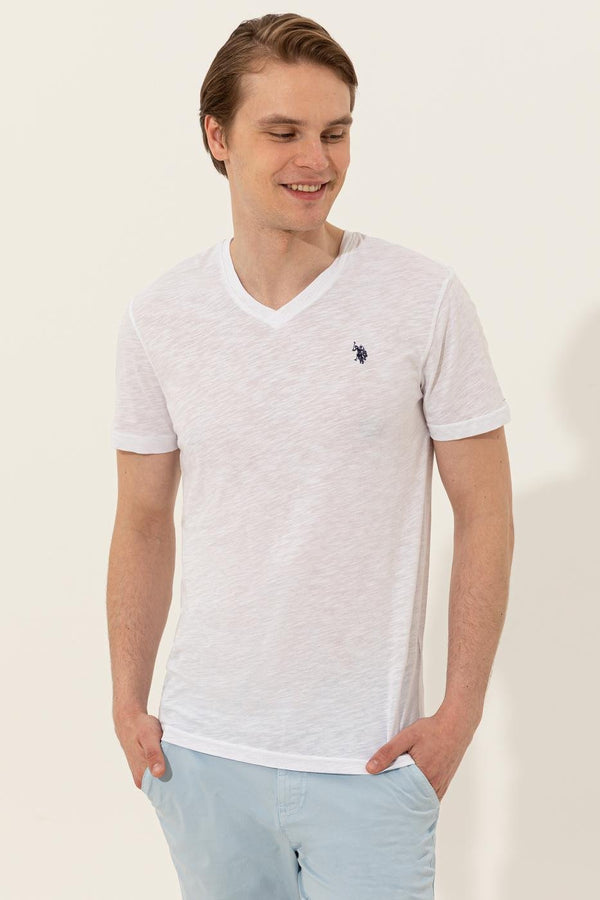 Men's V Neck Basic White T-shirt