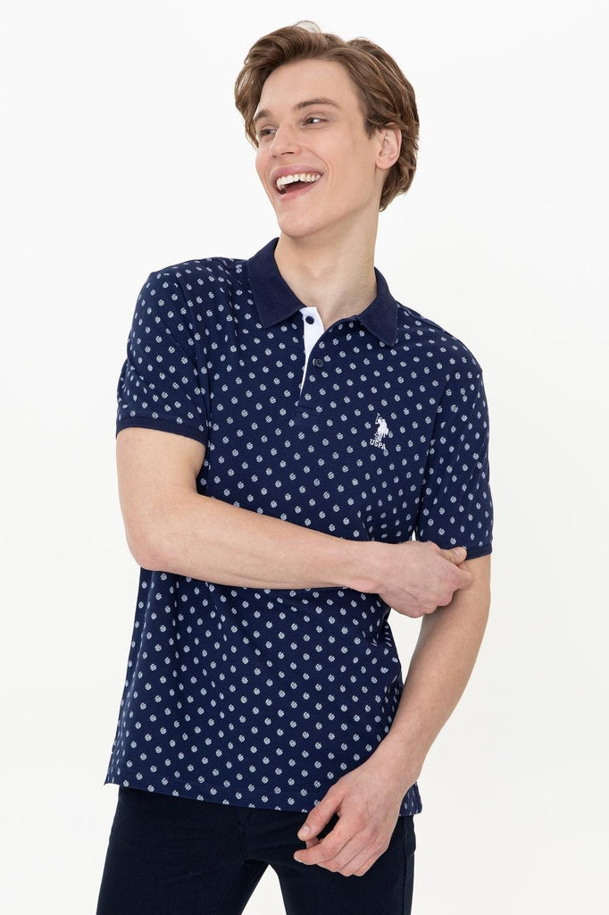 Men's Polo Collar Patterned Navy Blue T-shirt