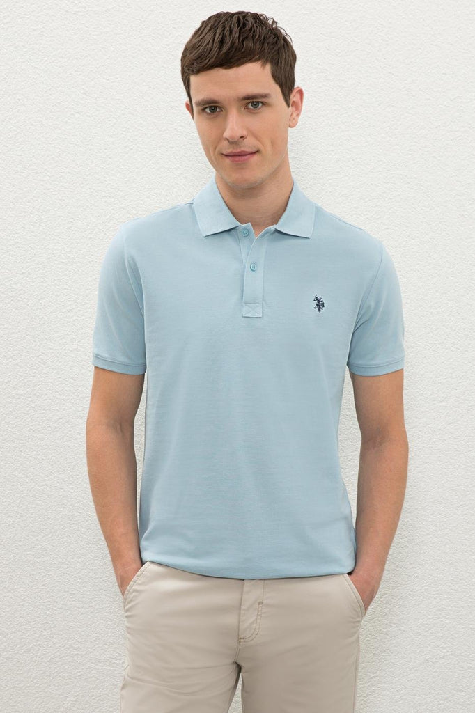Men's Polo Collar Basic Light Indigo T-shirt