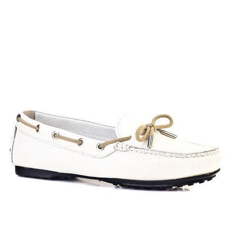 Women's White Leather Loafer Shoes
