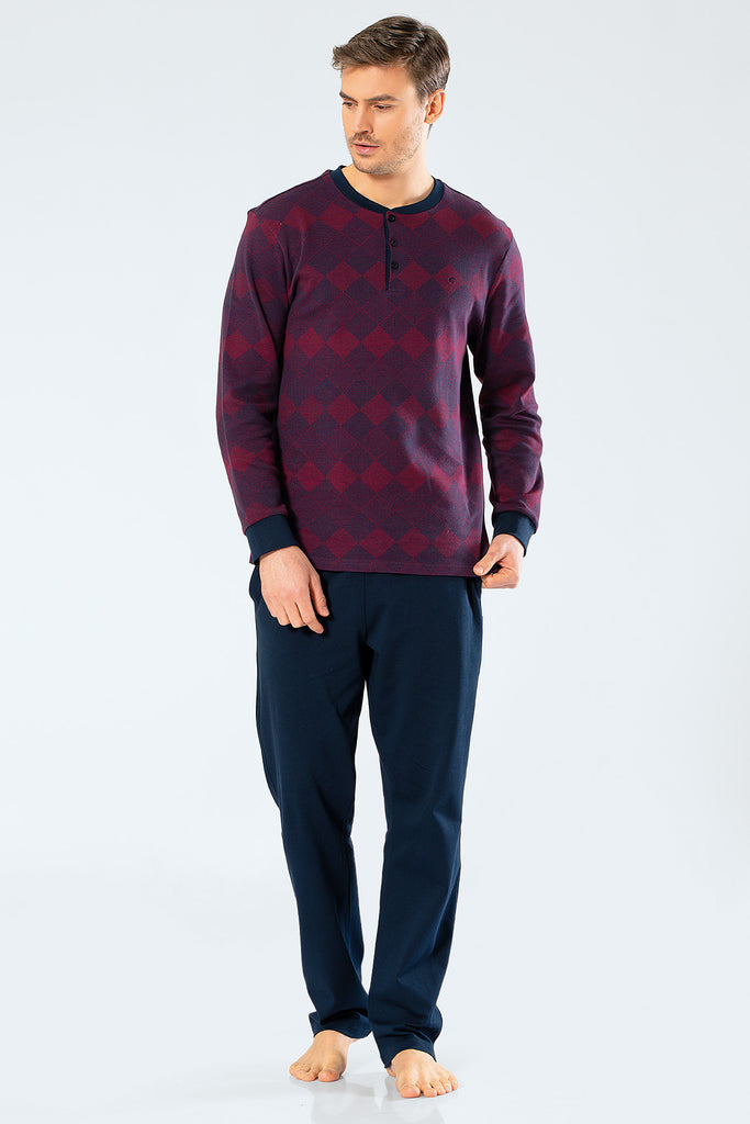 Men's Claret Red Jacquard Pajama Set