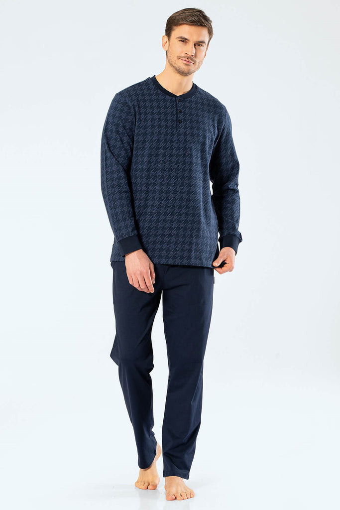 Men's Navy Blue Jacquard Pajama Set