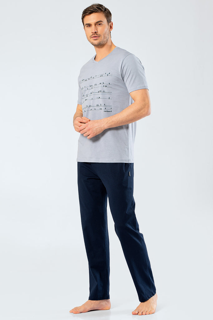Men's Printed Grey Pajama Set