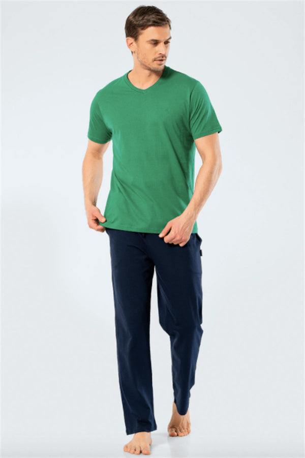 Men's Embroidered Green Pajama Set