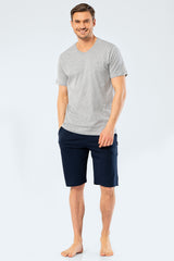 Men's Embroidered Grey Melange Shorts & T-shirt Set