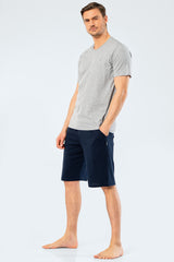 Men's Embroidered Grey Melange Shorts & T-shirt Set