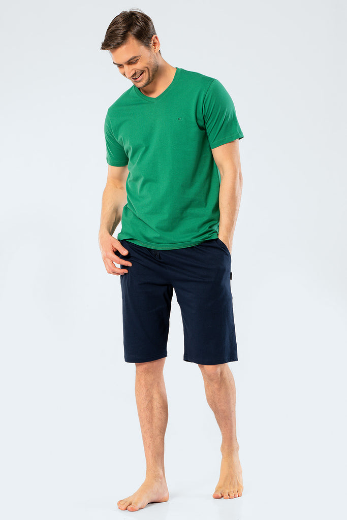Men's Embroidered Green Shorts & T-shirt Set