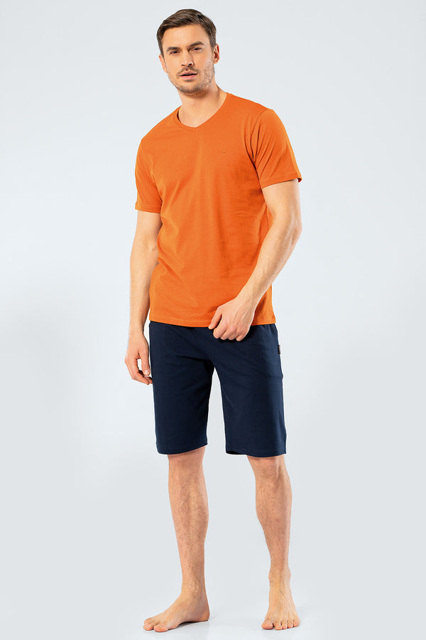 Men's Embroidered Tile Red Shorts & T-shirt Set