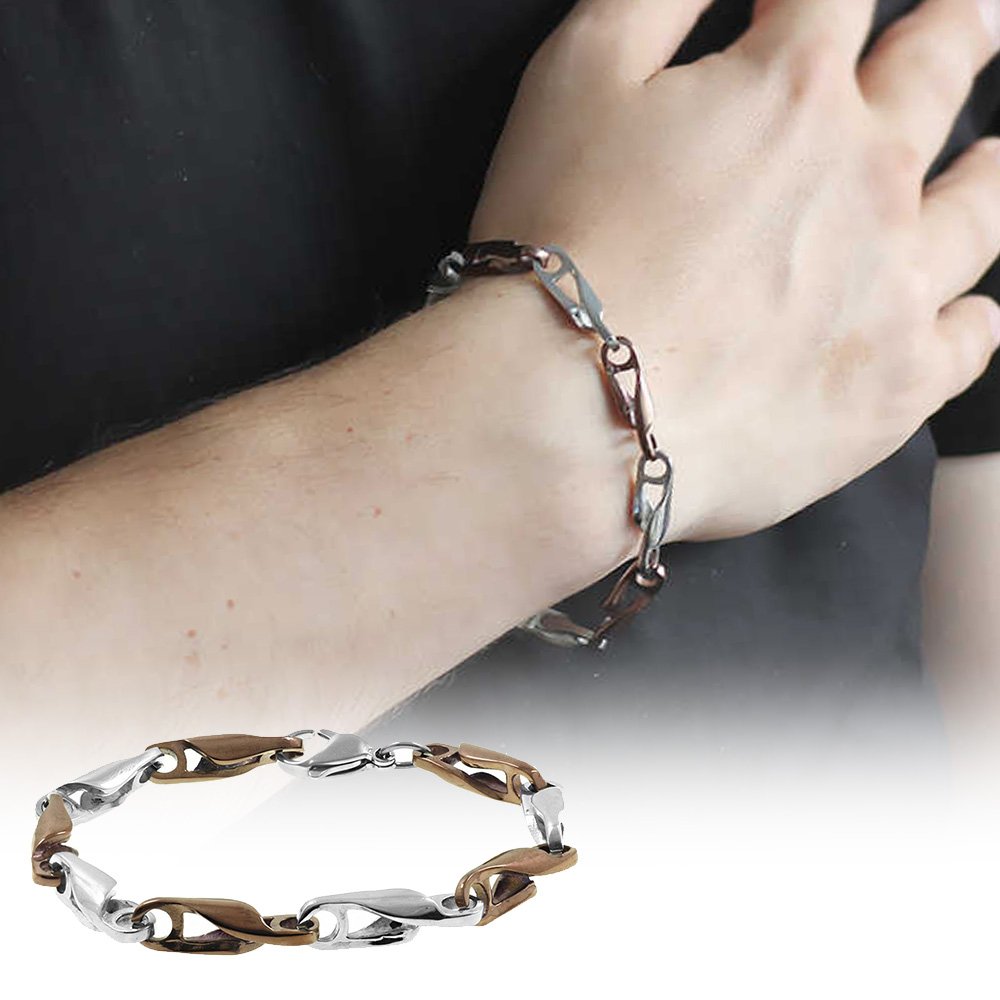 Men's Brown- Grey Chain Design Steel Bracelet