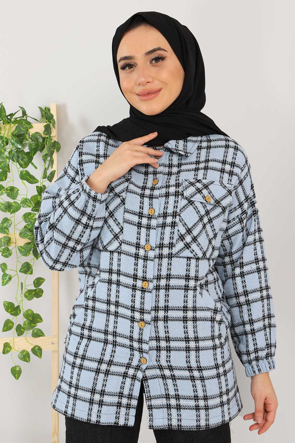 Women's Pocket Blue Shirt Jacket