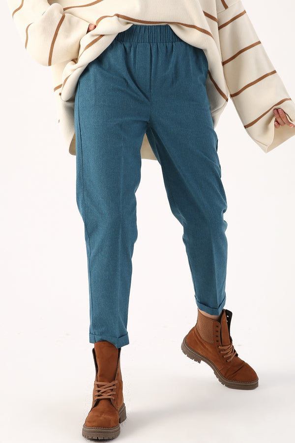 Women's Pocket Petrol Blue Straight Legs Pants