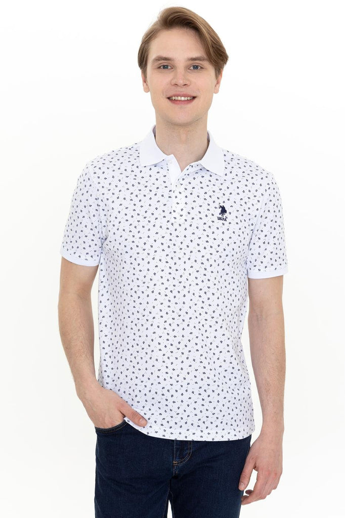 Men's Polo Collar Patterned White T-shirt