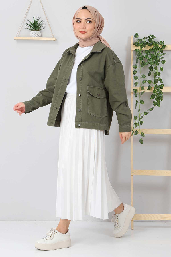 Women's Pocket Khaki Denim Jacket