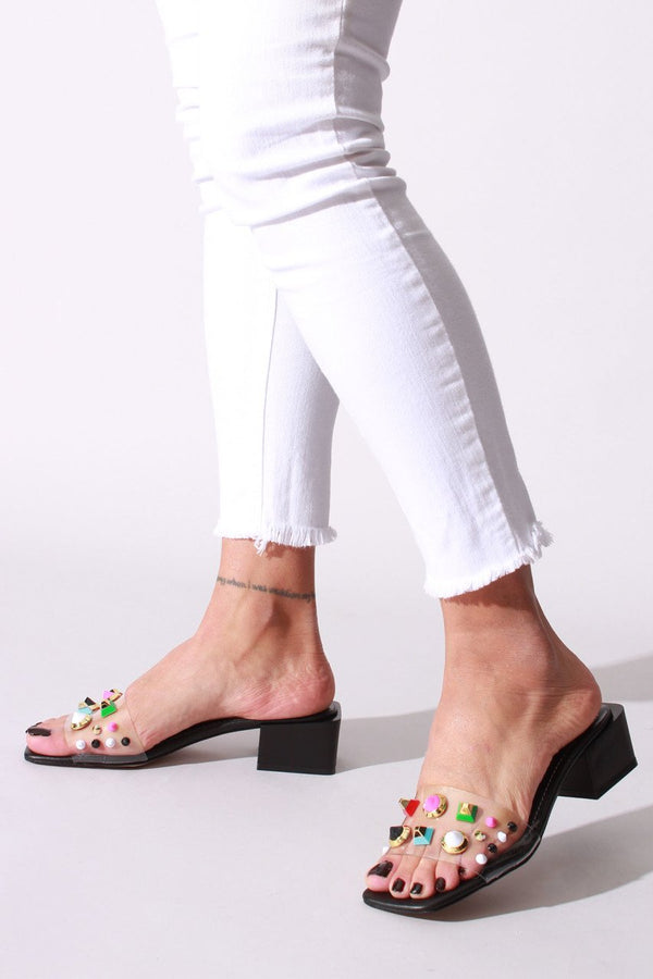 Women's Transparent Band Black Slippers
