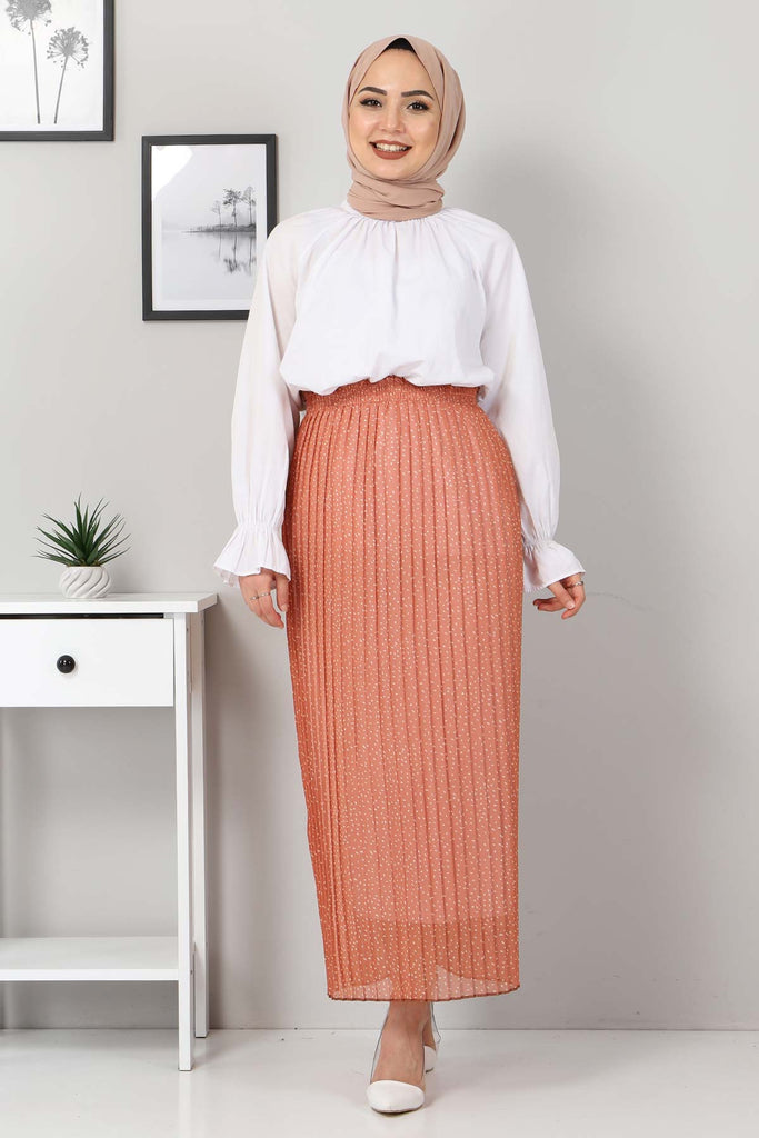 Women's Patterned Pleated Salmon Skirt