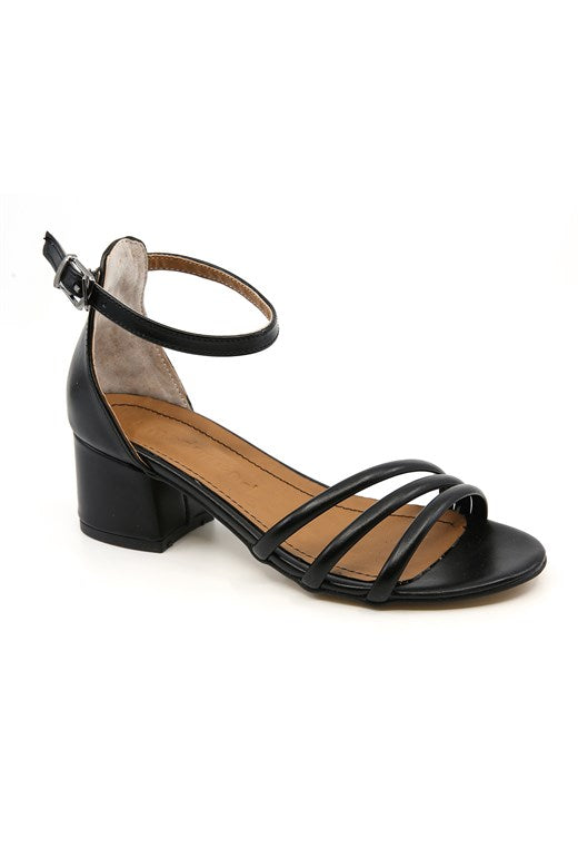 Girl's Black Leather Heeled Sandals