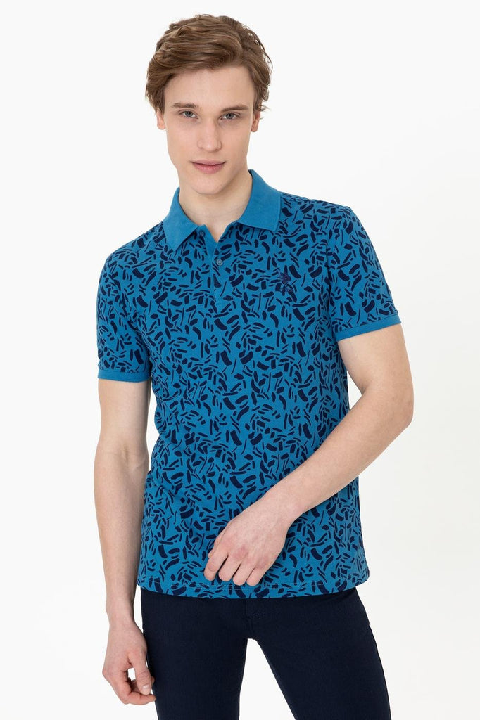 Men's Polo Collar Patterned Petrol T-shirt