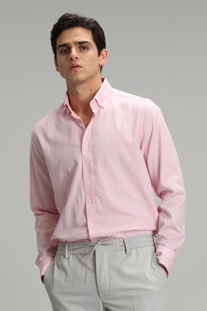 Men's Long Sleeves Pink Slim Fit Shirt