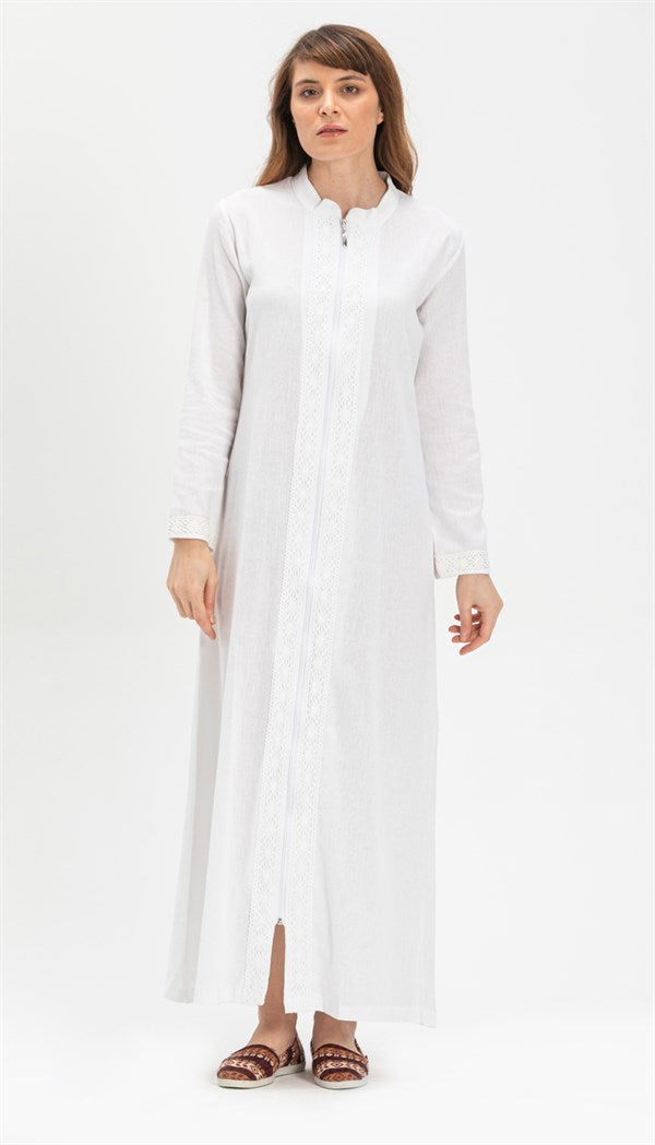 Women's Lace Detail White Full Coat