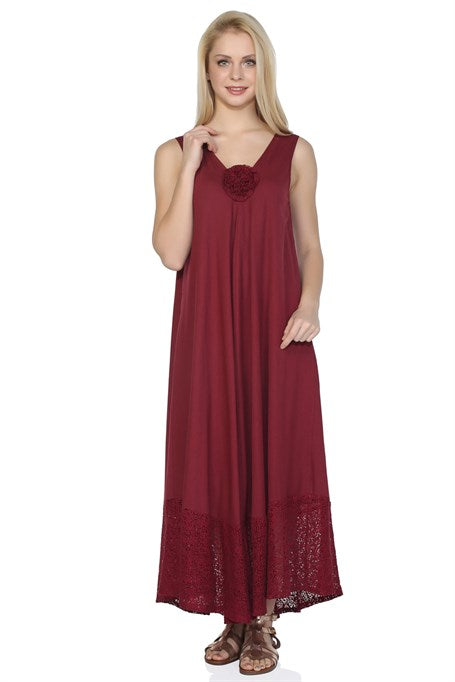 Women's Claret Red Long Dress