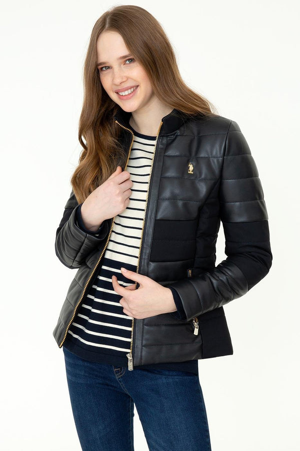 Women's Navy Blue Leather Coat