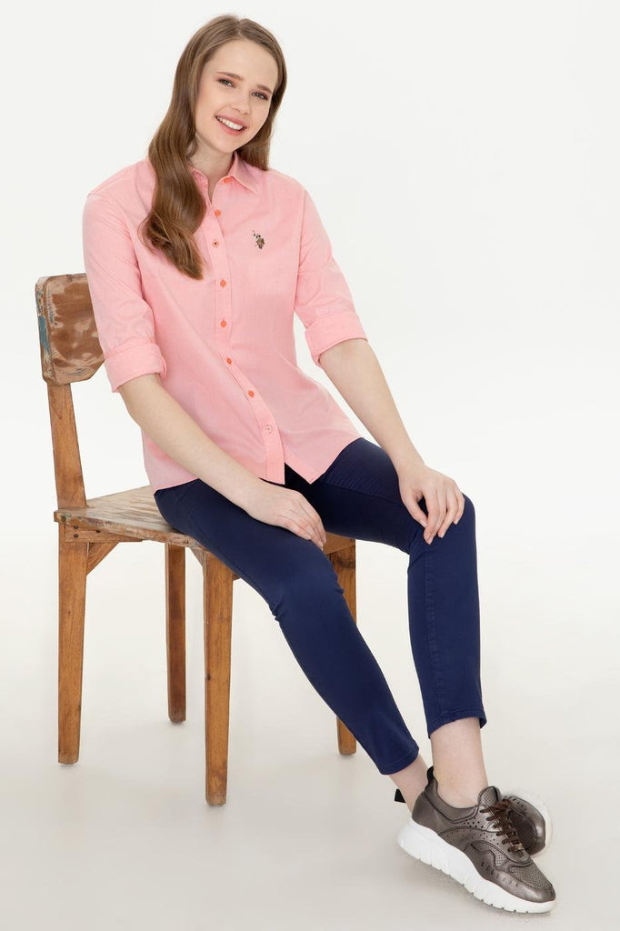 Women's Long Sleeves Basic Pink Shirt