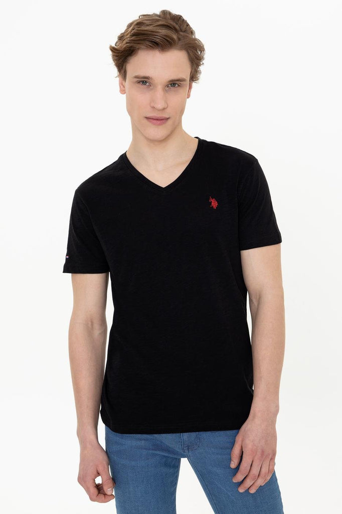 Men's V Neck Basic Black T-shirt