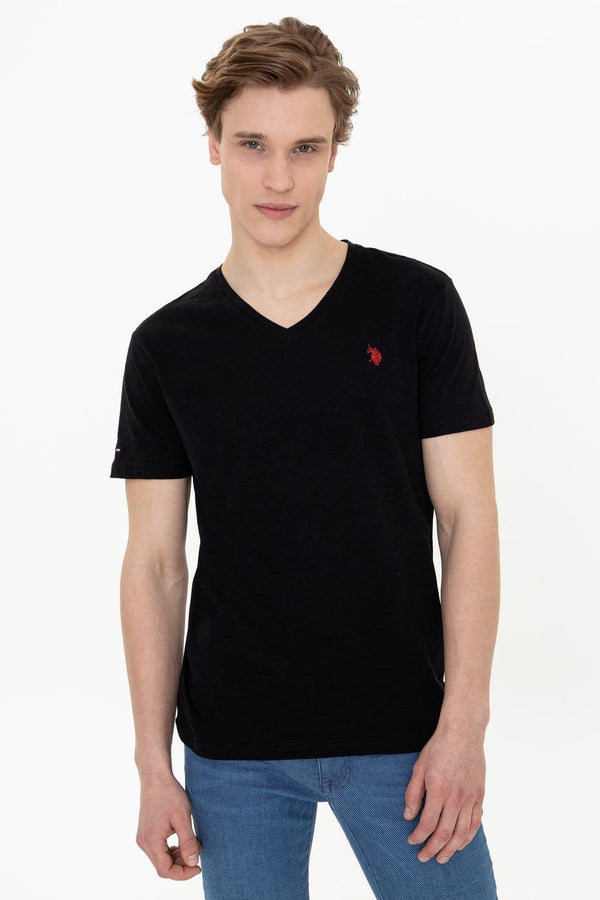 Men's V Neck Basic Black T-shirt