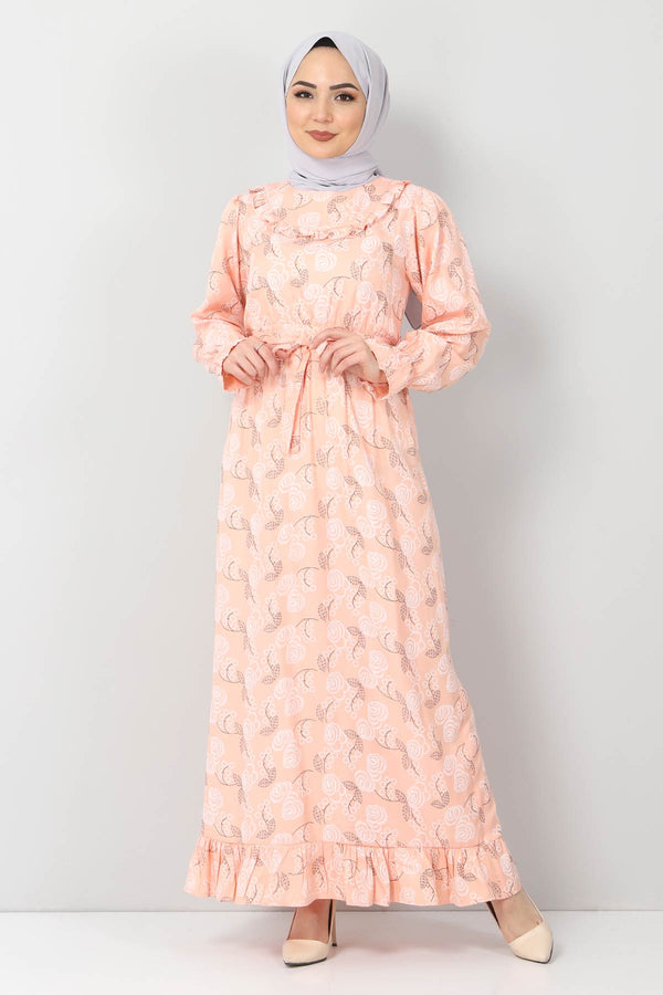 Women's Frill Patterned Salmon Dress