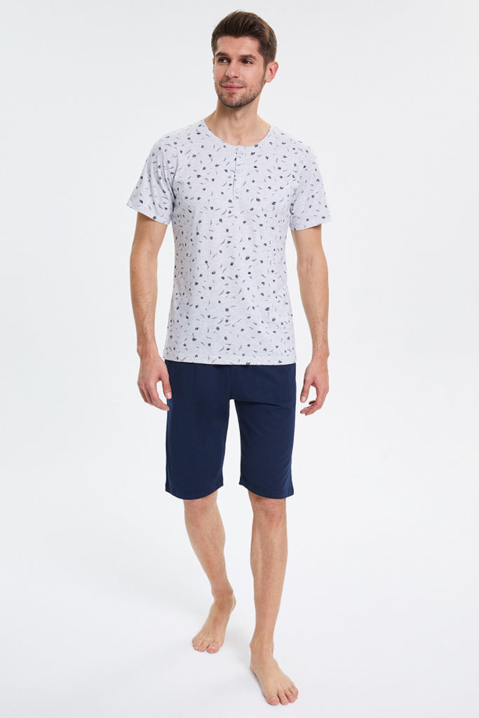 Men's Short Sleeves Patterned Capri Pajama Set