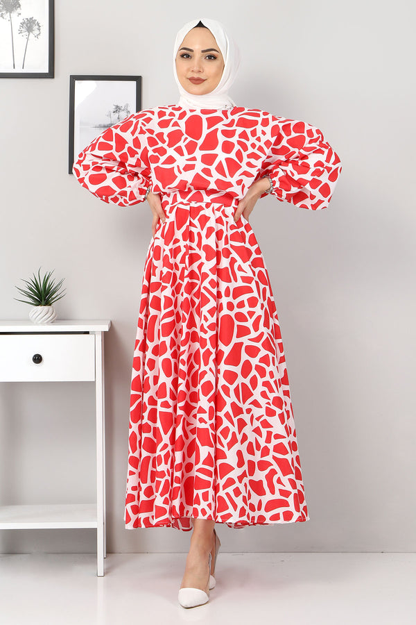 Women's Patterned Red Dress