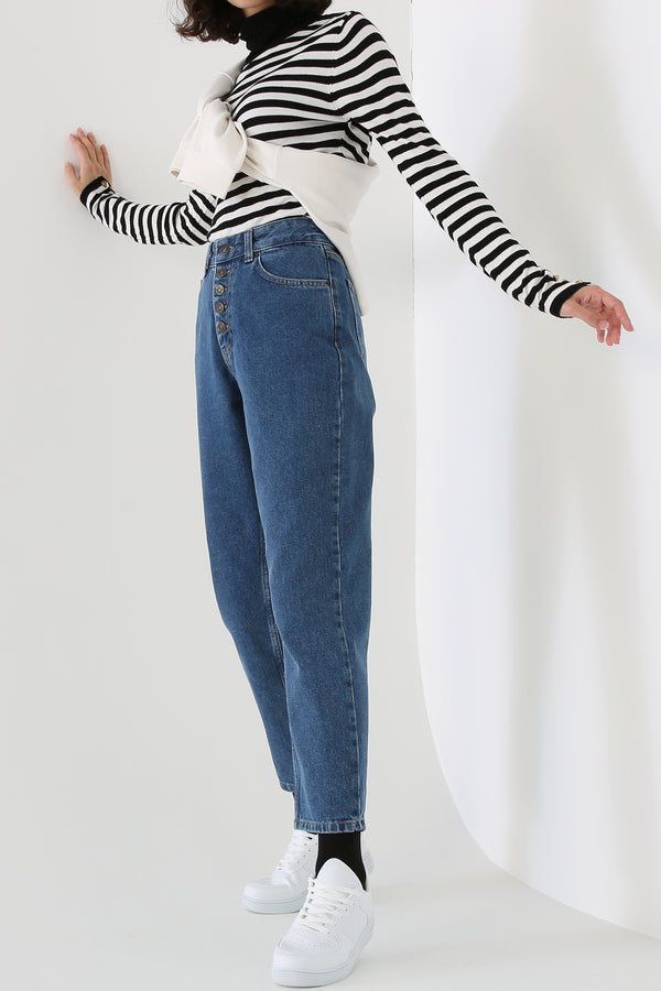 Women's Button Blue Mom Jeans