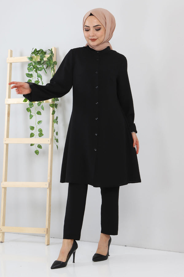 Women's Button Black Tunic & Pants Set