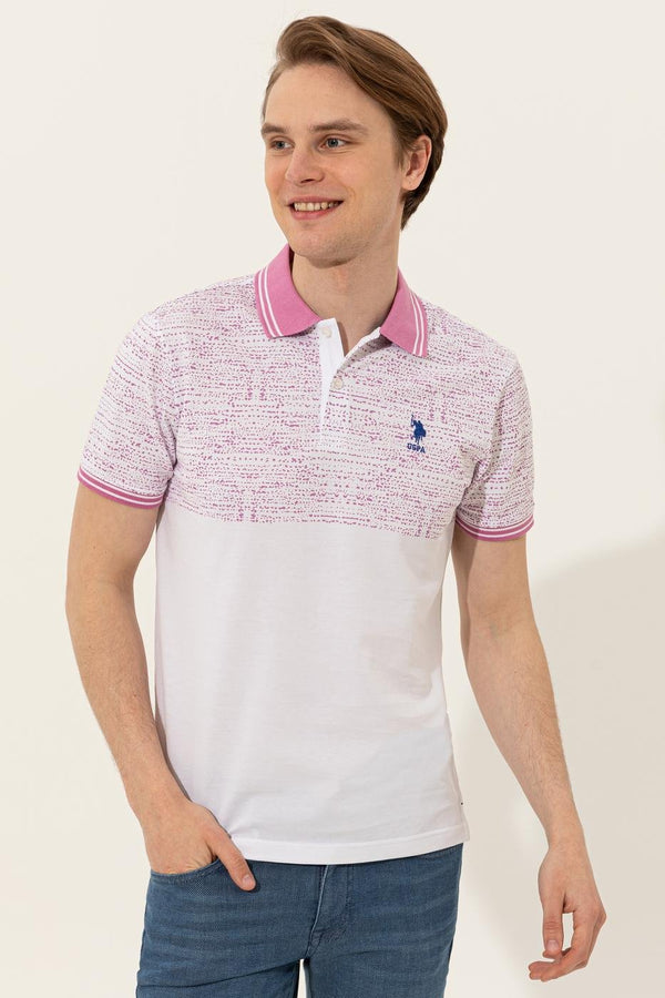 Men's Polo Collar Printed Violet T-shirt