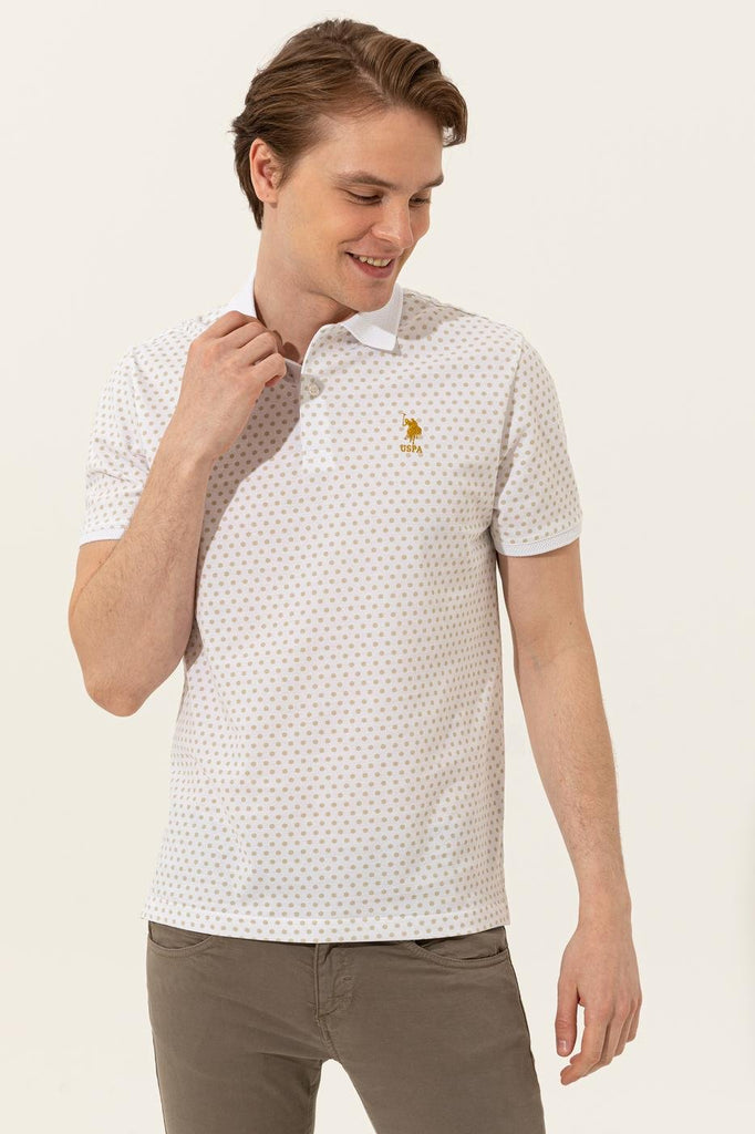 Men's Polo Collar Patterned Beige T-shirt
