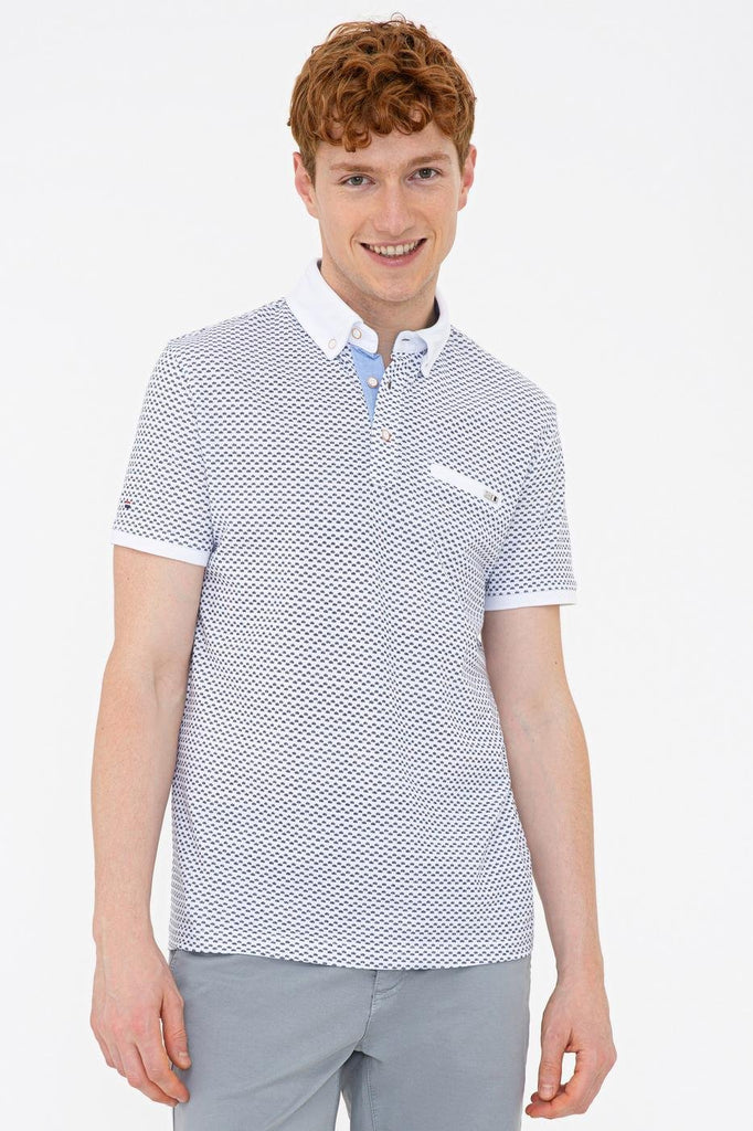 Men's Polo Collar Patterned White T-shirt
