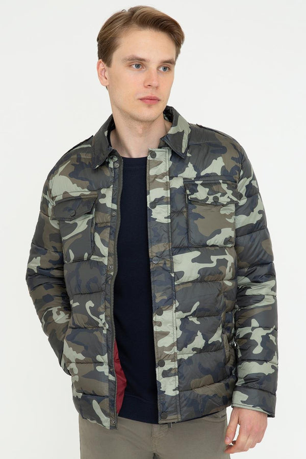 Men's Camo Pattern Green Coat