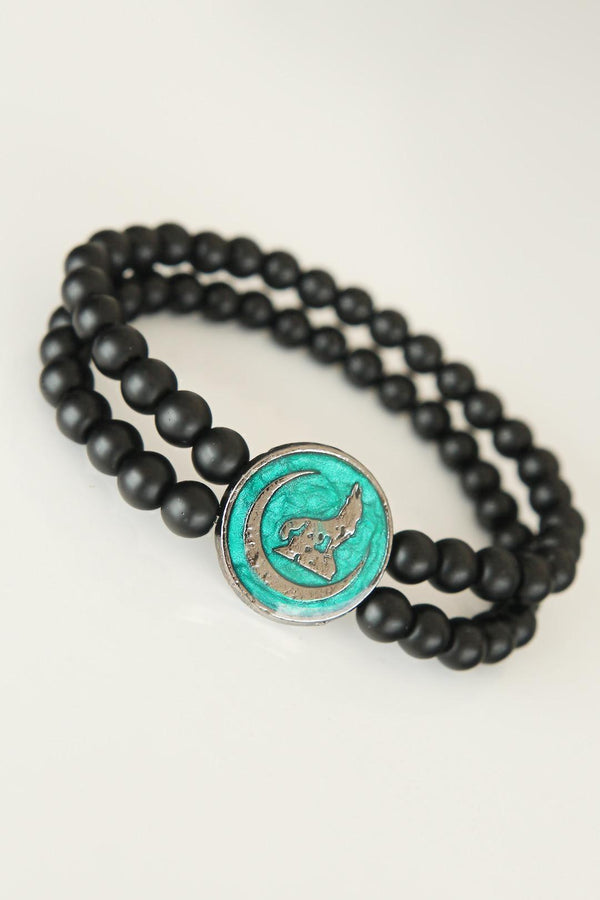 Men's Green Smoky Metal Accessory Black Natural Onyx Stone Bracelet