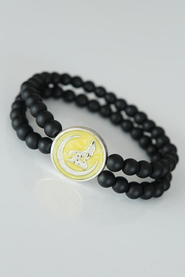 Men's Yellow Silver Metal Accessory Black Natural Onyx Stone Bracelet