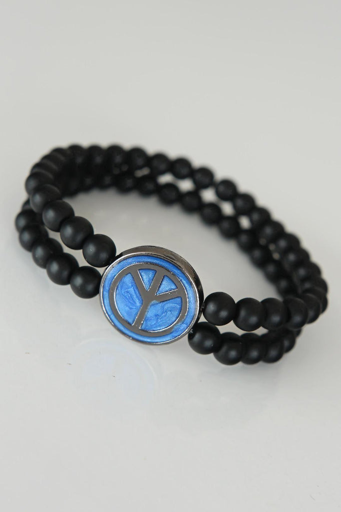 Men's Blue Metal Accessory Black Onyx Stone Bracelet