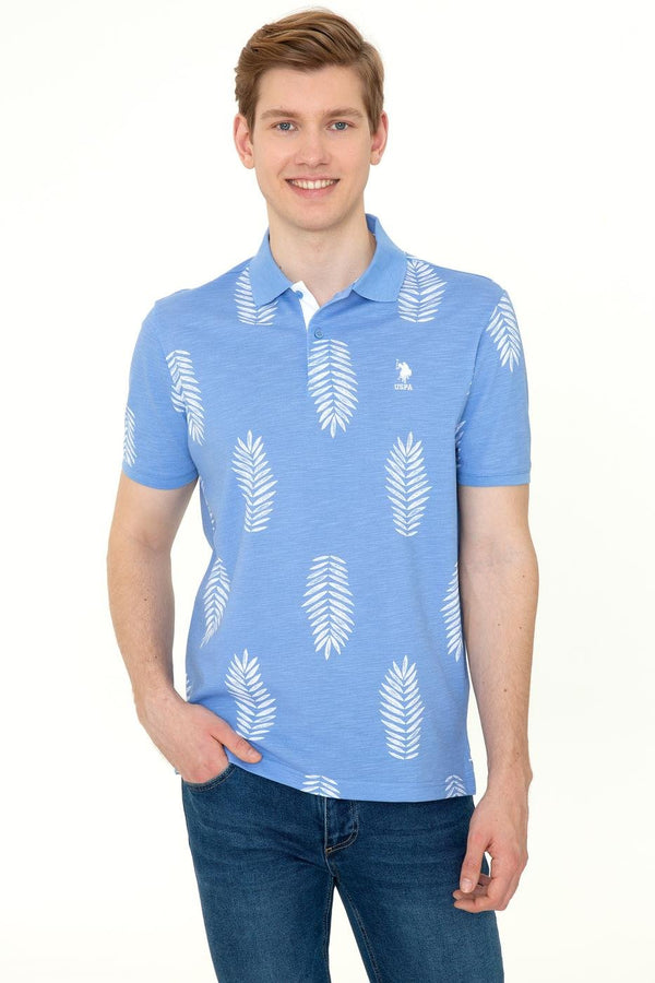 Men's Polo Collar Patterned Blue T-shirt